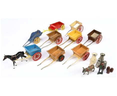 Britains &amp; Charbens - A Group of Farm Carts. Comprising: 6 x Model 40f 'Farm Cart' (pre &amp; post-war, only 1 has horse,