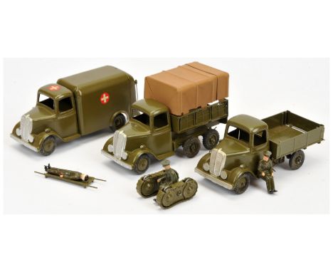 Britains - A Group of Unboxed Military Vehicles. Comprising: Set No. 1334 'Army Lorry' &amp; 1433 'Covered Tender' (with spar