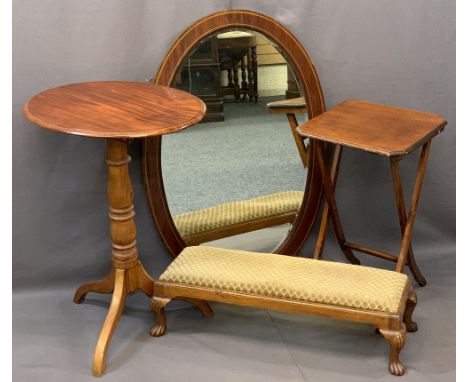 VINTAGE FURNITURE PARCEL, four items to include a walnut long footstool with carved feet, 19cms H, 78cms overall L, 30cms max