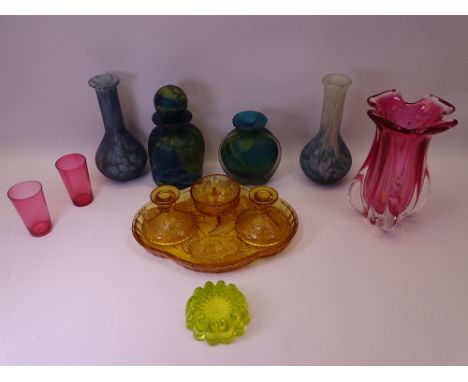 MEDINA TYPE FROSTED GLASSWARE, Cranberry and Ruby, Art Deco and other glassware