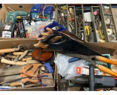 VINTAGE &amp; LATER CARPENTER'S, GARAGE &amp; ELECTRICAL TOOLS including a Black &amp; Decker Alligator, Bosch power drill, h