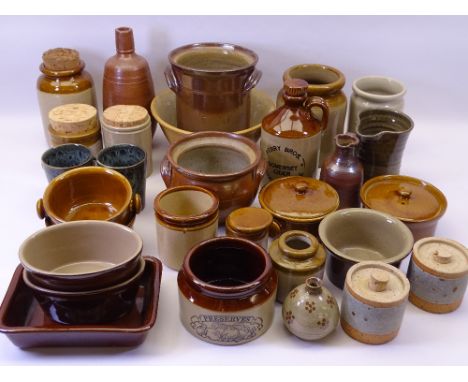 STONEWARE - an assortment of oven and tableware, provision containers, flagon for Perry Brothers Somerset Cider, vintage bowl