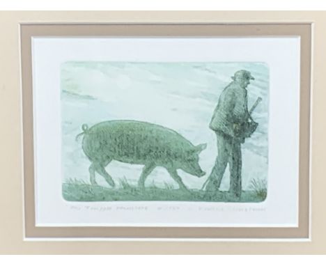 L VALERIE CHRISTMAS limited edition print 4/150 - 'The Truffle Hunters', 10 x 13.5cms