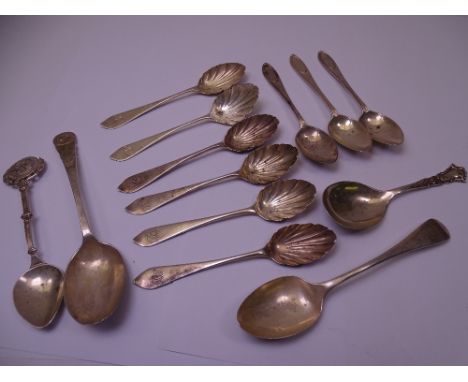 MIXED QUANTITY OF HALLMARKED SILVER SPOONS to include a Victorian tea caddy spoon, London 1896, maker Charles Boyton (II), a 