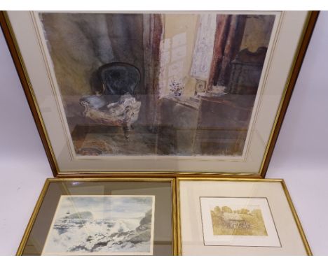 KEITH ANDREW coloured limited edition print 44/850 - interior scene Victorian chair by a window, signed in full and dated 199