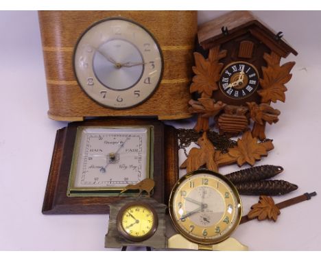 VINTAGE MANTEL CLOCKS, cuckoo clock, oak framed barometer