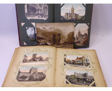 VINTAGE POSTCARDS, 300 PLUS contained within two vintage albums, Switzerland and The Alps, Shipping, busy port scenes, Pompei