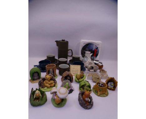 STONEWARE PART COFFEE SET, vintage improved inhaler, stone fossils and castings and a quantity of Franklin porcelain Woodland