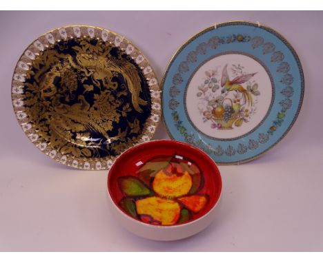 CABINET/DISPLAY PLATES (2) and a Poole Pottery modernist bowl, 17cms diameter, the plates by Royal Crown Derby and Aynsley sh