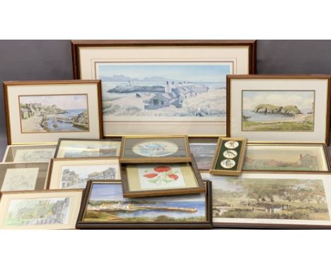 JULIE ROBERTS prints - Anglesey scenes and MARGARET HALL oil on board - Cemaes Bay, 26 x 42cms and an assortment of other pai