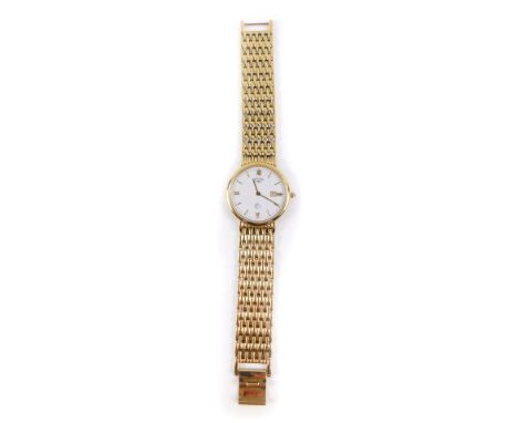 A gentleman's Rotary Artemis gold plated wristwatch, circular white date dial with Arabic numerals at quarters, simulated cab