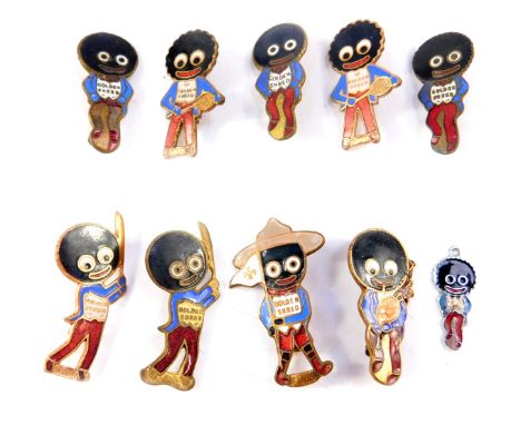 Ten Robinson's Golden Shred enamel golly badges.
