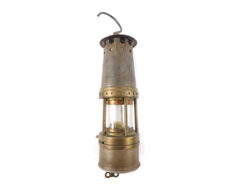 A Premier Lamp and Engineering Company of Leeds vintage miner's lamp, with key, 29.5cm H.