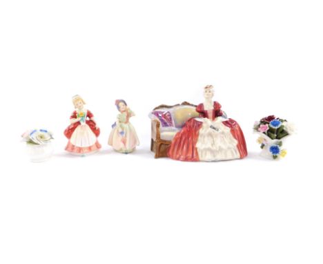 A Royal Doulton figure modelled as Belle O' The Ball HN1997, another modelled as Babie HN1579, and Valerie HN2107, together w