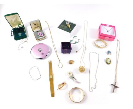 Silver and costume jewellery, including a Waterford Crystal Celtic Cross pendant, Rotary lady's wristwatch, gold plated bangl