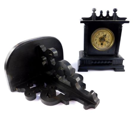 A late 19thC Continental ebonised bracket clock, circular enamel dial bearing Arabic numerals, thirty hour movement, the case