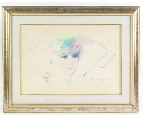 French School (20thC). Head portrait of a lady, watercolour, signed indistinctly, 33cm x 48cm.