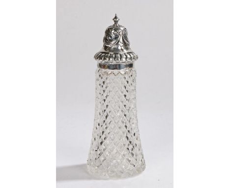 Edward VII silver and clear glass sugar castor, Chester 1905, maker&nbsp;Robert Pringle &amp; Sons, the turned effect finial 