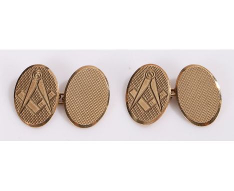 Pair of 9 carat gold Masonic cufflinks, with engine turned decoration and the Square and Compass, 5.9 grams
