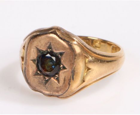 18 carat gold and sapphire ring, assayed for 1821 but with a replaced sapphire set head, 6.4 grams, ring size M