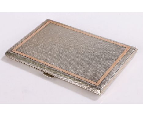 Elizabeth II silver cigarette case, Birmingham 1961, maker Ramsden &amp; Roed, the engine turned body with rose gold effect b