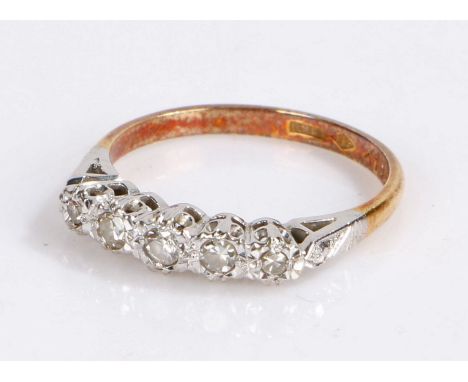 18 carat gold diamond set ring, with five round cut diamonds to the head, 2.8 grams, ring size M 1/2