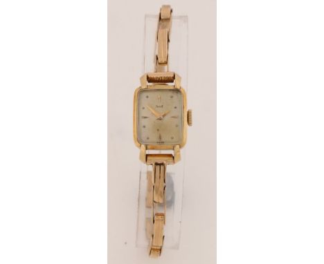 Piaget 18 carat gold ladies wristwatch, the signed silver dial with triangular and dot markers, manual wound, the case 15mm w