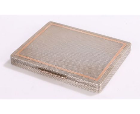 George VI silver cigarette case, Birmingham 1948, maker&nbsp;W H Manton Ltd.&nbsp;the engine turned body with rose gold effec