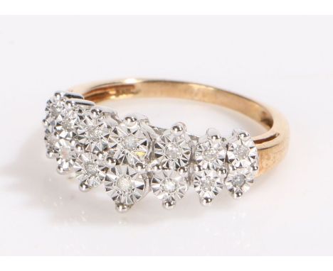 9 carat gold diamond set ring, with a white metal head set with diamonds to illusion settings, 2.8 grams, ring size L