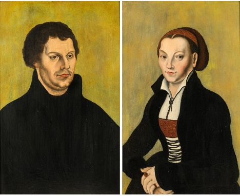 Cranach, Lucas d.Ä. (Nachfolger)Kronach 1472 - Weimar 155340 x 26 cmDoppelbildnis des Martin Luther und seiner Ehefrau Kathar