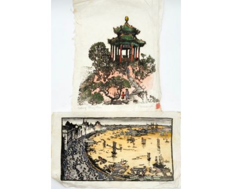 Emma Bormann (1887-1974), a signed and hand coloured woodcut print titled 'Peking Ching Shan', along with another signed and 