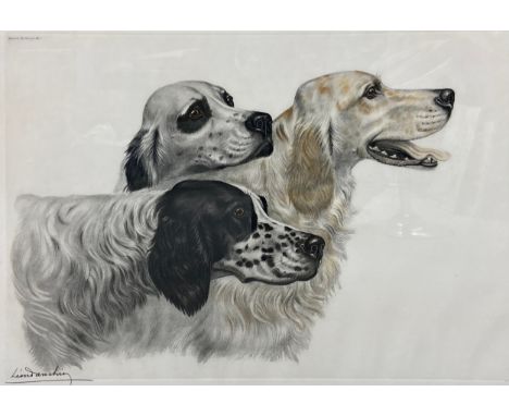 Leon Danchin (1887-1938), A large etching with aquatint depicting three English Setters. Signed and editioned. H.69 W.92cm.