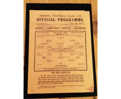 War time football programme - 1943 Arsenal v Fulham single sheet played 09/01/43 in the Football League (South) (pencil t/c, 