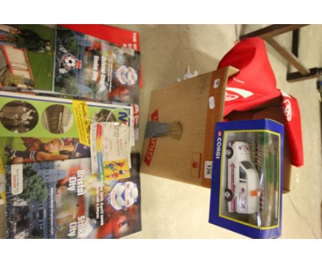 Collection of football memorabilia to include boxed Corgi Auto Windscreens Van given to dignitaries at Wembley, Coca Cola cor