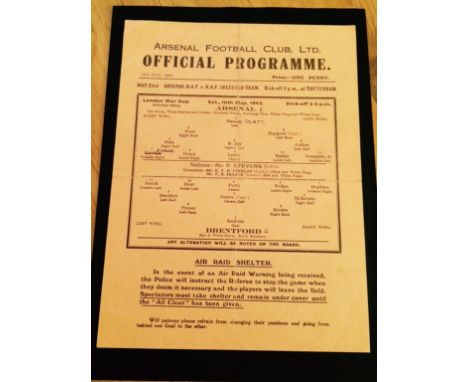 War time football programme - 1942 Arsenal v Brentford London War Cup Semi Final Replay single sheet played 16/05/42 (pen sco