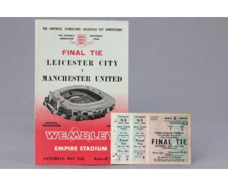1963 FA Cup Final Leicester City v Manchester United football programme and match ticket unused stub for the original schedul