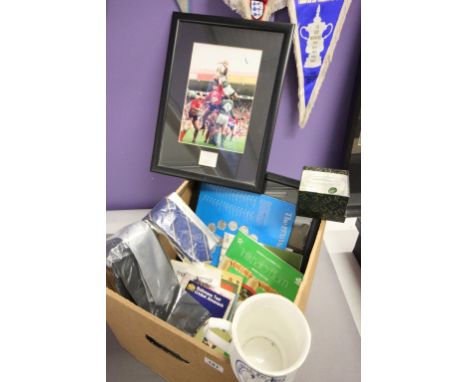 Collection of mixed sporting memorabilia to include Rugby ties, ESSO football coin collection WC70, 2 x Framed & glazed 1998 