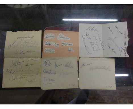 Cricket Autographs - Five pages from the late 1940's to include 1946 England v India test sides featuring Len Hutton, Dennis 