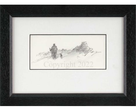 Mick Cawston Pencil Sketch. Monogramed M.C. Newly framed and mounted.  Image area 3.5” x 7” Guide Price £150 - £200 Condition