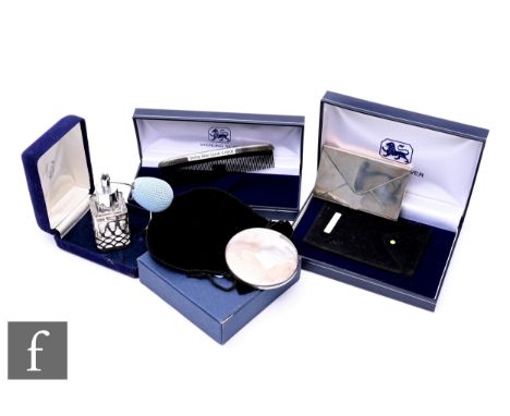 A sterling silver card case, with Birmingham hallmarks, width 9cm, together with a sterling silver caged glass atomiser and f