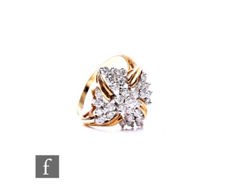 A 14ct diamond cluster ring, comprising thirty one individual claw set stones, weight 5g, ring size O 1/2.