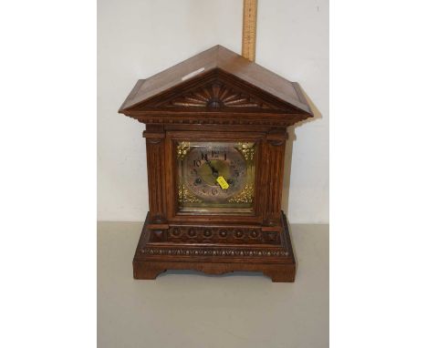 Early 20th Century oak architectural cased mantel clock