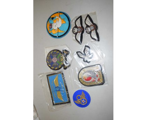Quantity of modern and reproduction military insignia to include American USSAF 8th bomber group, RAF brevet wings, polish in