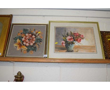 George Royffo, still life study of roses, watercolour together with a further tapestry floral picture (2)