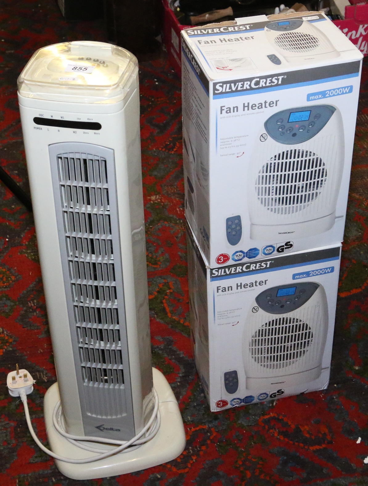 Two Silver Crest 2KW fan heaters along with a remote control