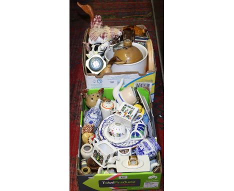 A collection of mainly ceramics to include a stoneware flagon, blue and white china, two Wade decorative teapots and various 