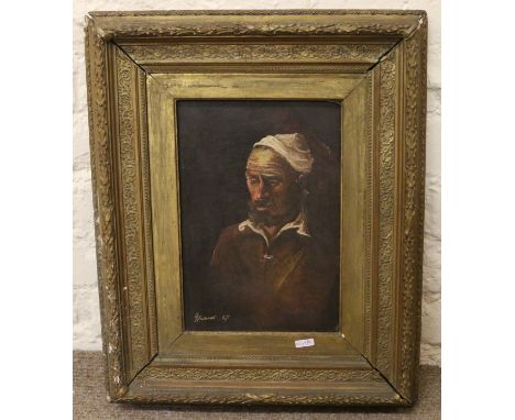 A gilt framed oil on canvas portrait of a bearded gentleman. Signed and dated 67.