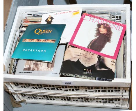 A box of single records in original sleeves to include Guns & Roses, Supertramp, Michael Jackson, Pink Floyd etc.