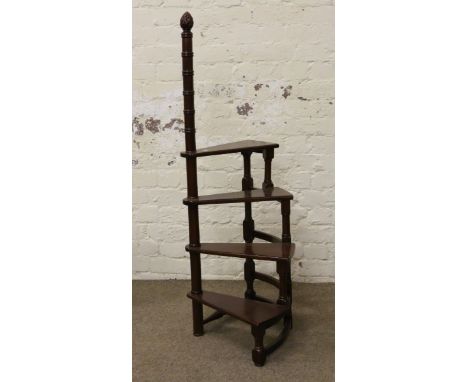 A set of mahogany spiral library steps." for display purposes only ". Top step 74.5cm, top of pole 128cm.