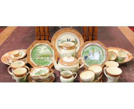 A collection of Adams series wares decorated in the Lorna Doone design including teapot, cups, saucers, plates, milk and wate